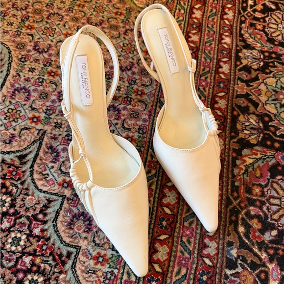 Tony Bianco Shoes - Tony Bianco Cream Pointed Toe Slingback Pumps with Ruched Strap